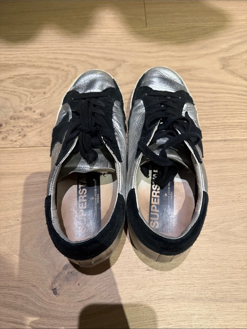 Golden Goose Silver and Black Superstar Sneakers - Picture 2 of 7